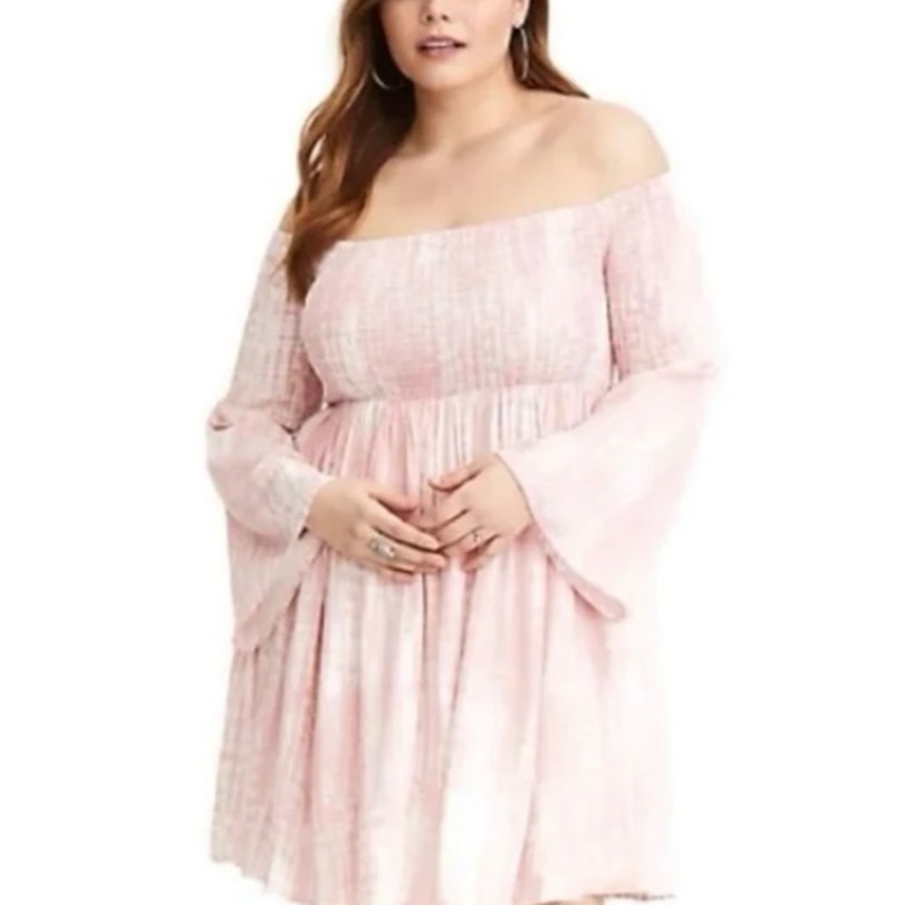 Torrid Pink Smocked Off-Shoulder Sundress 3 TIE DYED MINI BABYDOLL SMOCKED CHEST